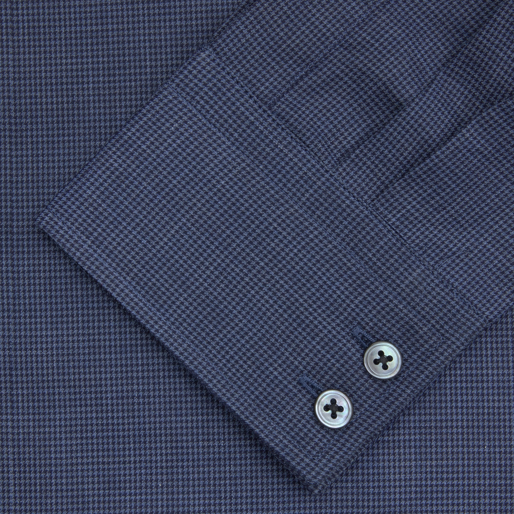 Tailored Fit Navy Check Flannel Shirt with Kent Collar and 2-Button Cuffs