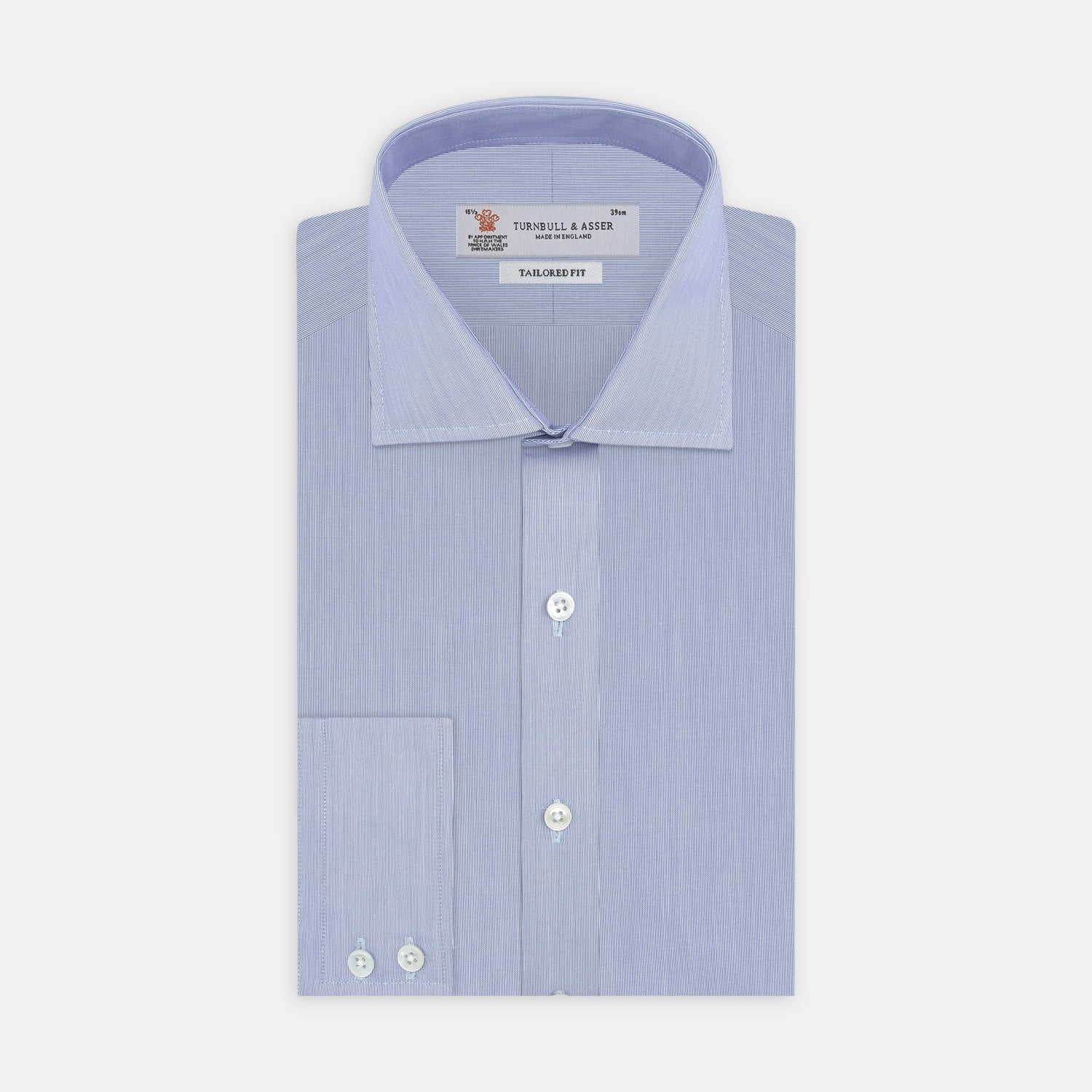 View 1 of product Blue Hairline Stripe Tailored Fit Shirt with Kent Collar and Double Cuffs