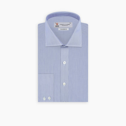 Blue Hairline Stripe Tailored Fit Shirt with Kent Collar and Double Cuffs Image 2
