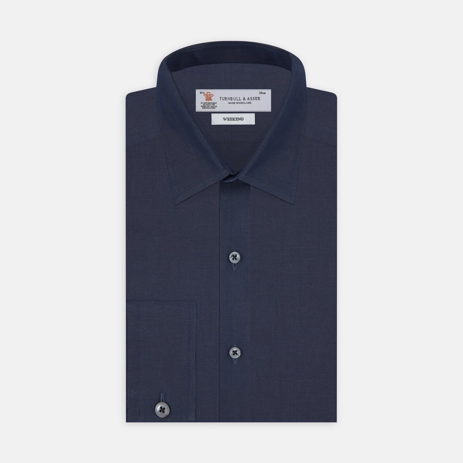 Weekend Fit Blue Cashmere Blend Shirt with Derby Collar and 1-Button Cuff