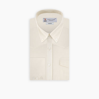 Weekend Fit Cream Herringbone Western Shirt with Norfolk Collar and Button Cuffs Image 4