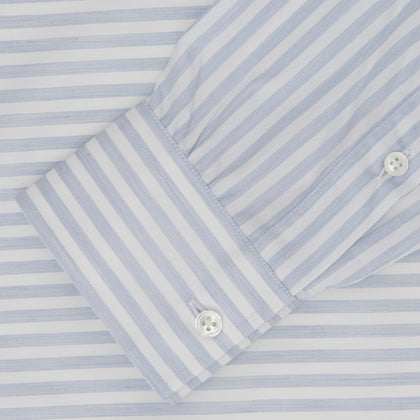 Weekend Fit Blue Stripe Cotton Shirt with Dorset Collar and 1-Button Cuffs