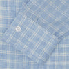 View 2 of product Weekend Fit Blue Plaid Linen Shirt with Derby Collar and 1-Button Cuffs
