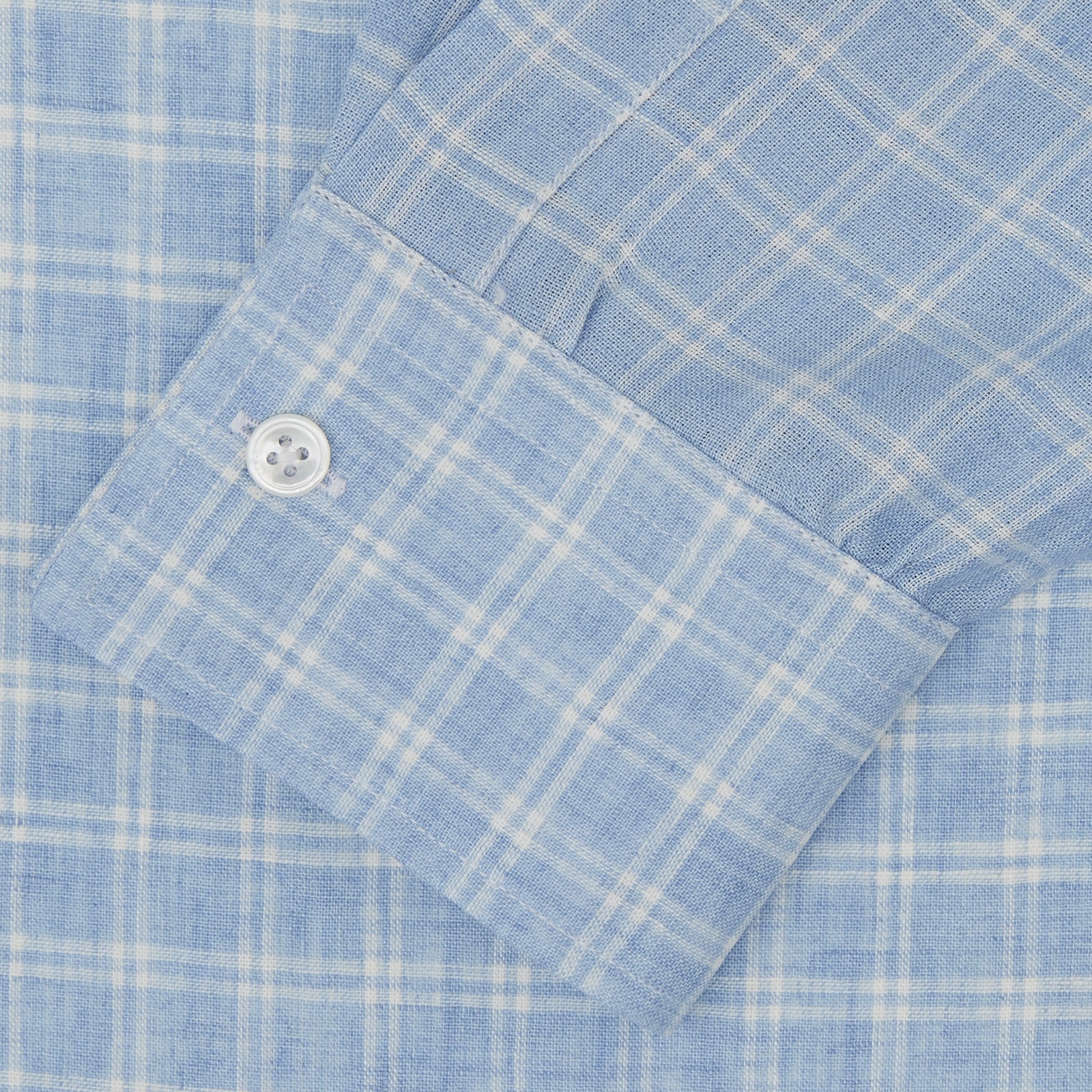 View 2 of product Weekend Fit Blue Plaid Linen Shirt with Derby Collar and 1-Button Cuffs