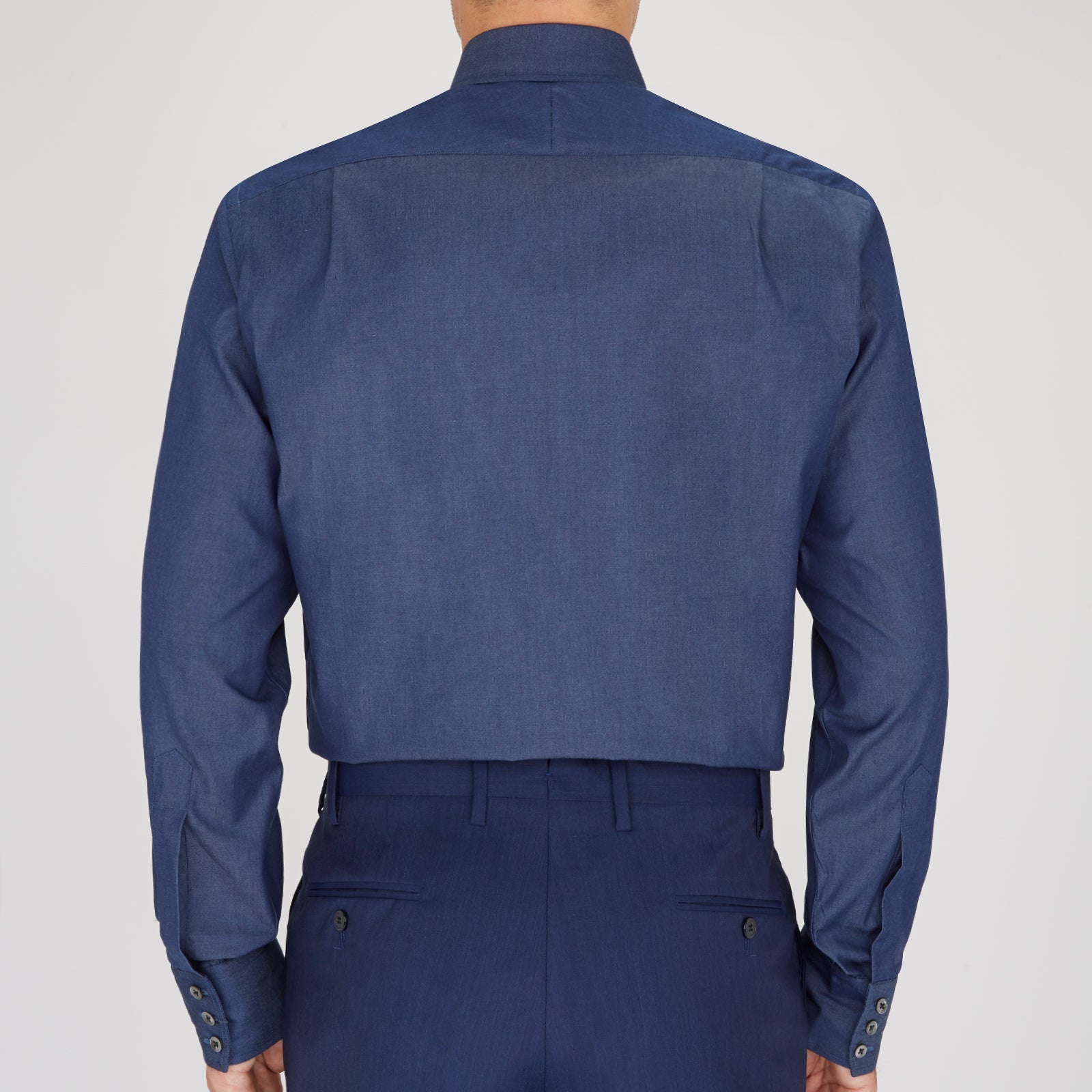 View 3 of product Dark Blue Denim-Cashmere Dress Shirt with T&A Collar and 3-Button Cuffs