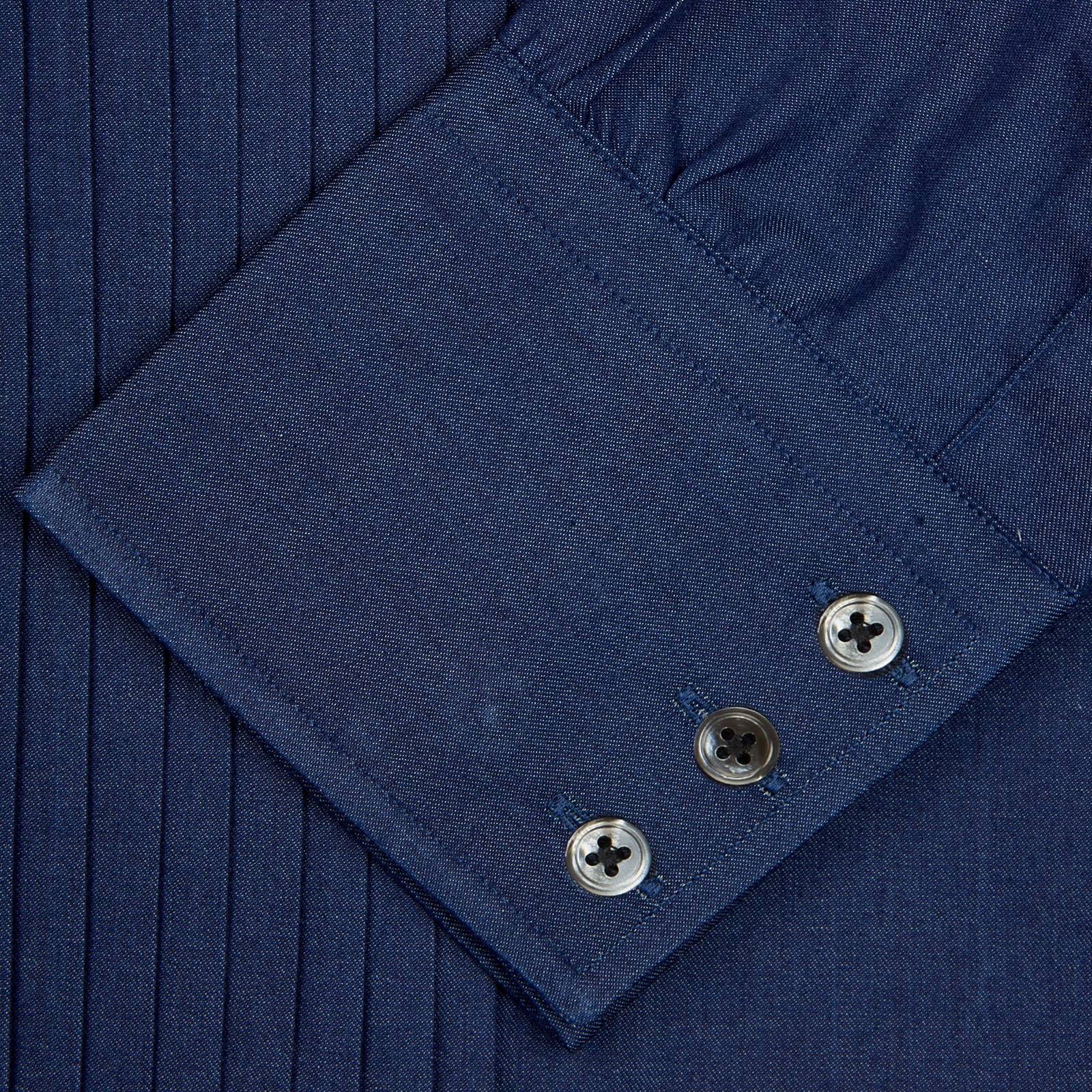 View 5 of product Dark Blue Denim-Cashmere Dress Shirt with T&A Collar and 3-Button Cuffs