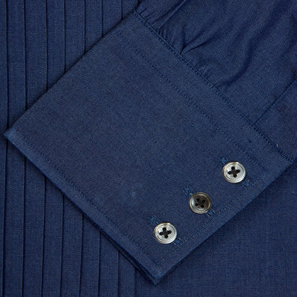 Dark Blue Denim-Cashmere Dress Shirt with T&A Collar and 3-Button Cuffs Image 4