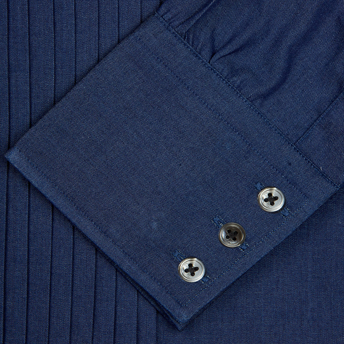 Dark Blue Denim-Cashmere Dress Shirt with T&A Collar and 3-Button Cuffs Image 4