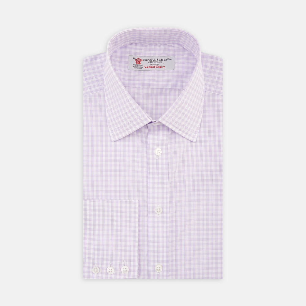 Lilac and White Multi Check Sea Island Quality Cotton Shirt with Classic T&A Collar