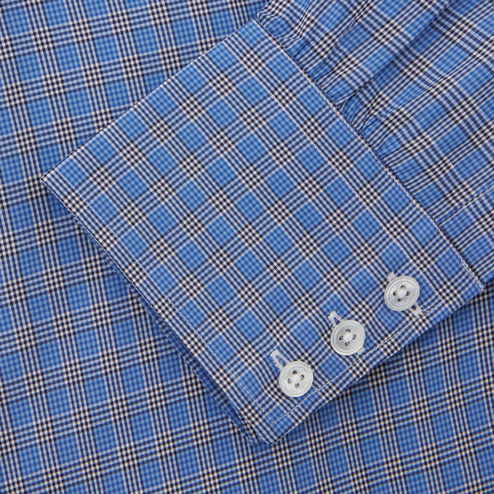 Blue and Black Multi Micro Gingham Cotton Shirt with Classic T&A Collar