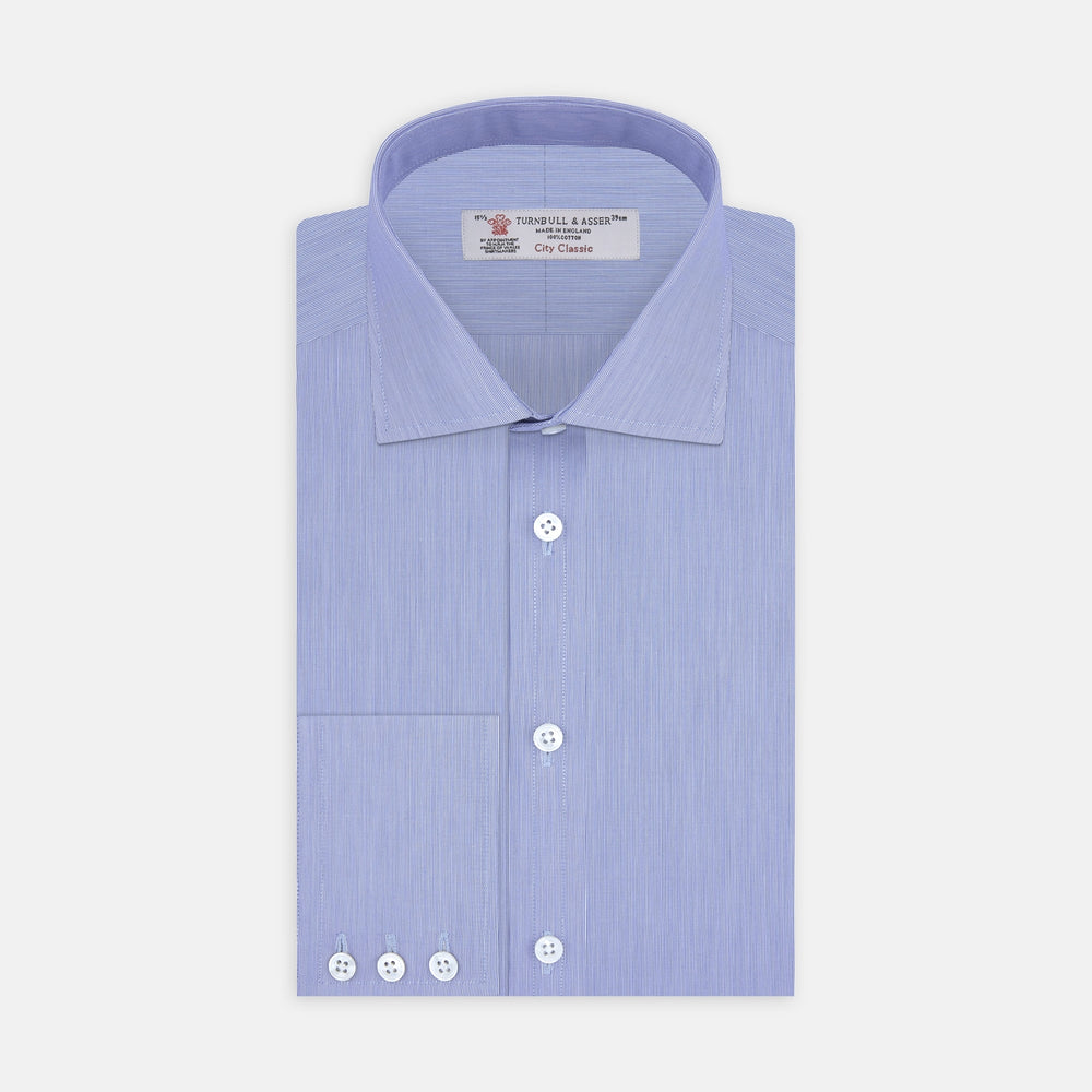 chinese dress ladies Blue Hairline Stripe dress shirt with Regent Collar and 3-Button Cuffs
