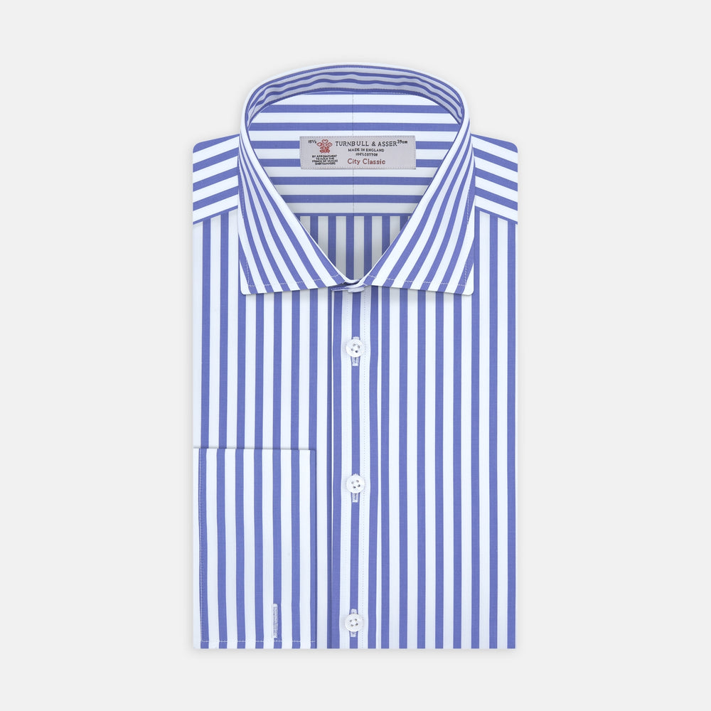 Blue and White Candy Stripe dress shirt with Regent Collar and Double Cuffs | Turnbull & Asser Turnbull & Asser US Blue and White Candy Stripe dress shirt with Regent Collar and Double Cuffs | Turnbull & Asser Turnbull & Asser US