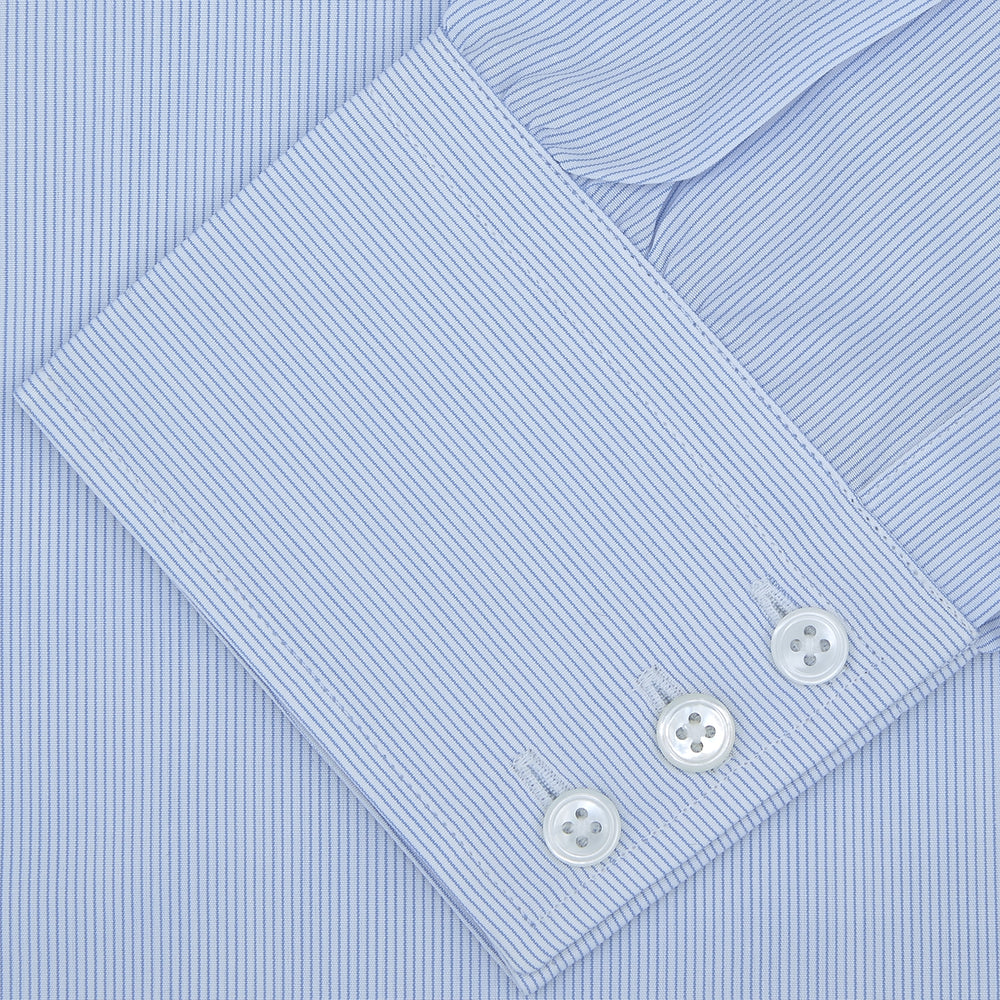 Blue Hairline Stripe Shirt with T&amp;A Collar and 3-Button Cuffs