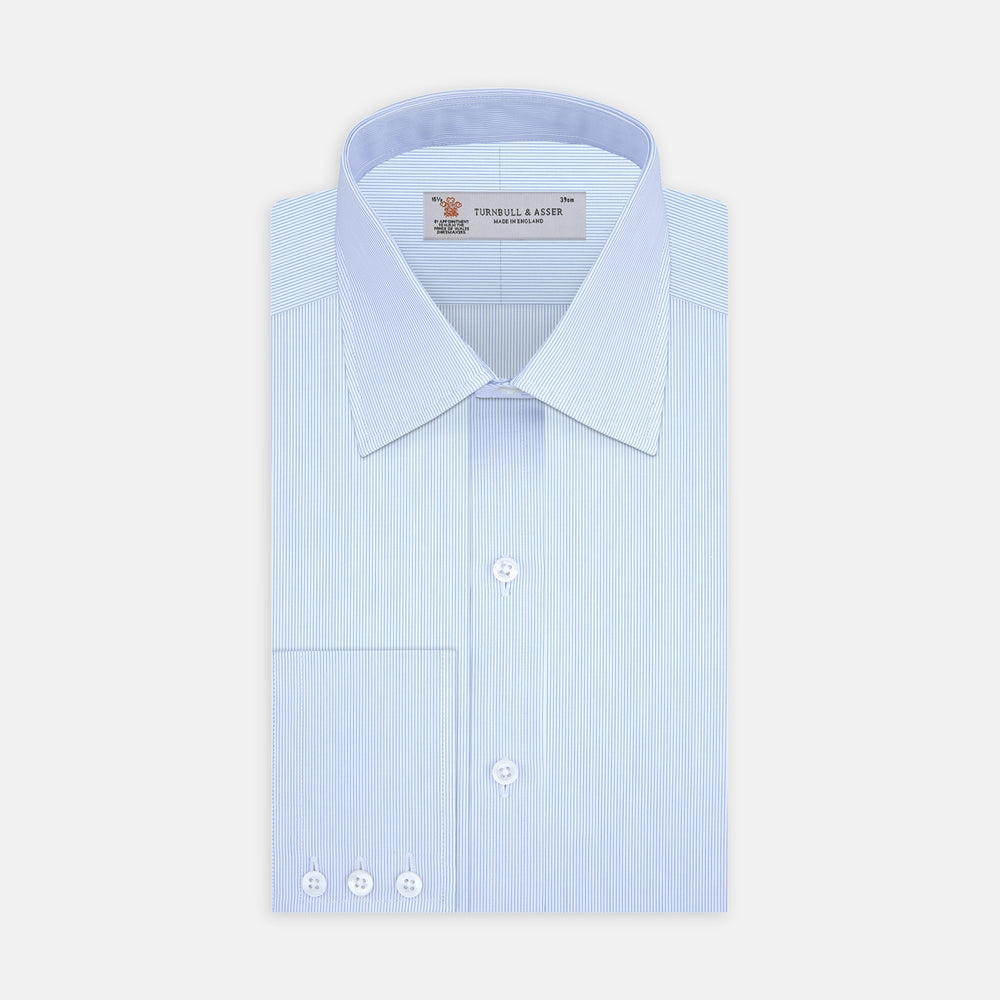 Blue Hairline Stripe dress shirt with T&A Collar and Double Cuffs | Turnbull & Asser Turnbull & Asser US Blue Hairline Stripe dress shirt with T&A Collar and Double Cuffs | Turnbull & Asser Turnbull & Asser US