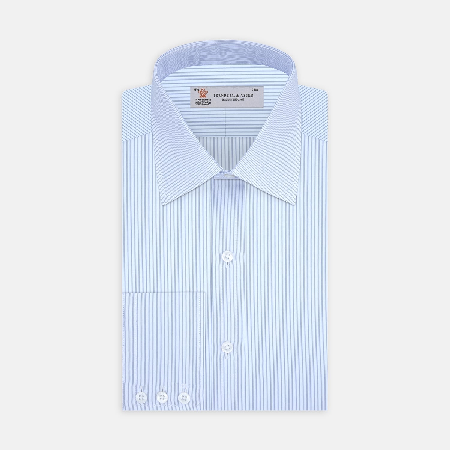 Blue Hairline Stripe Shirt with T&A Collar and 3-Button Cuffs