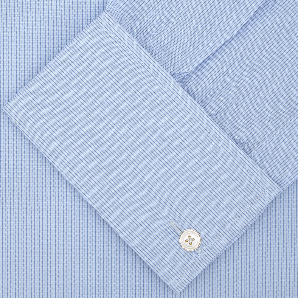 Blue Hairline Stripe Shirt with T&amp;A Collar and Double Cuffs