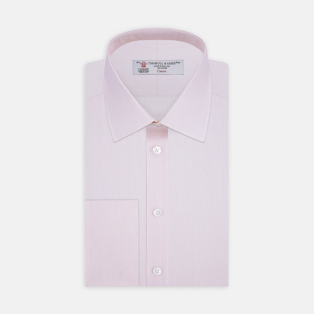 Pink Hairline Stripe Cotton Shirt with T&amp;A Collar and Double Cuffs