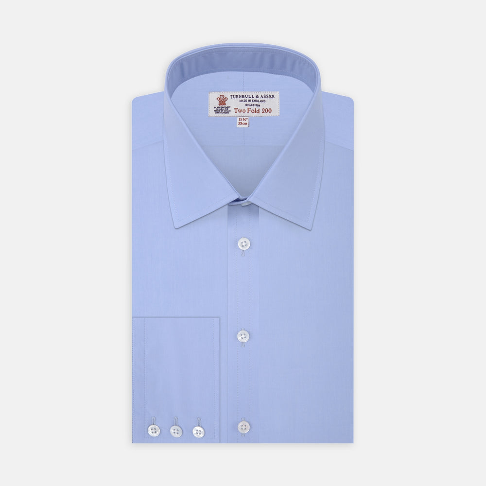 Two-Fold 200 Blue Cotton Shirt with T&amp;A Collar and 3-Button Cuffs