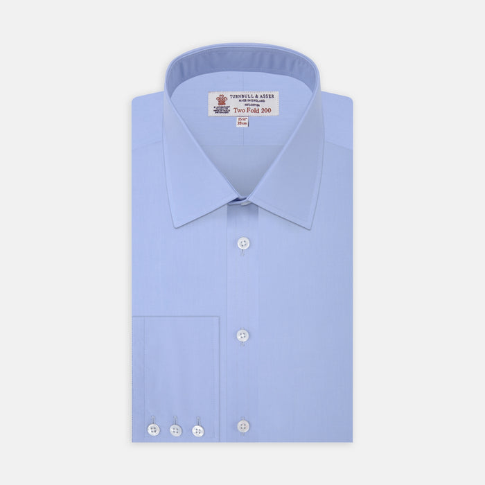 Two-Fold 200 Blue Cotton Shirt with T&A Collar and 3-Button Cuffs