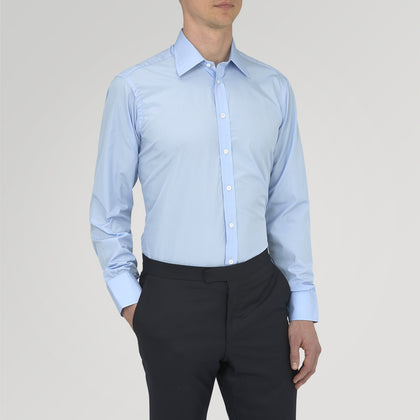 Two-Fold 200 Blue Cotton Shirt with T&A Collar and 3-Button Cuffs