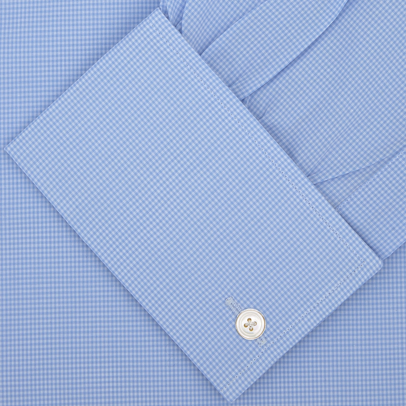 Sky Blue Micro-Check Shirt with T&A Collar and Double Cuffs