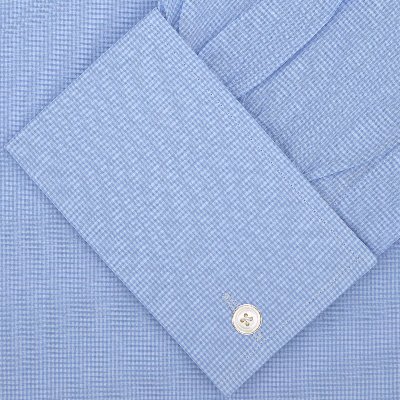 View 2 of product Sky Blue Micro-Check Shirt with T&amp;A Collar and Double Cuffs