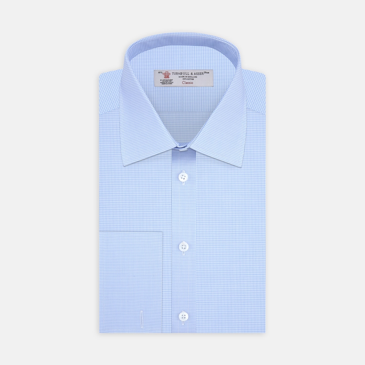 View 1 of product Sky Blue Micro-Check Shirt with T&amp;A Collar and Double Cuffs