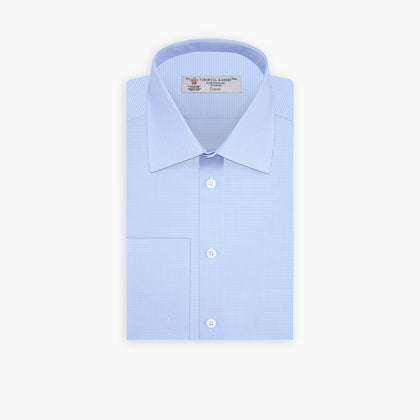 Sky Blue Micro-Check Shirt with T&amp;A Collar and Double Cuffs Image 2