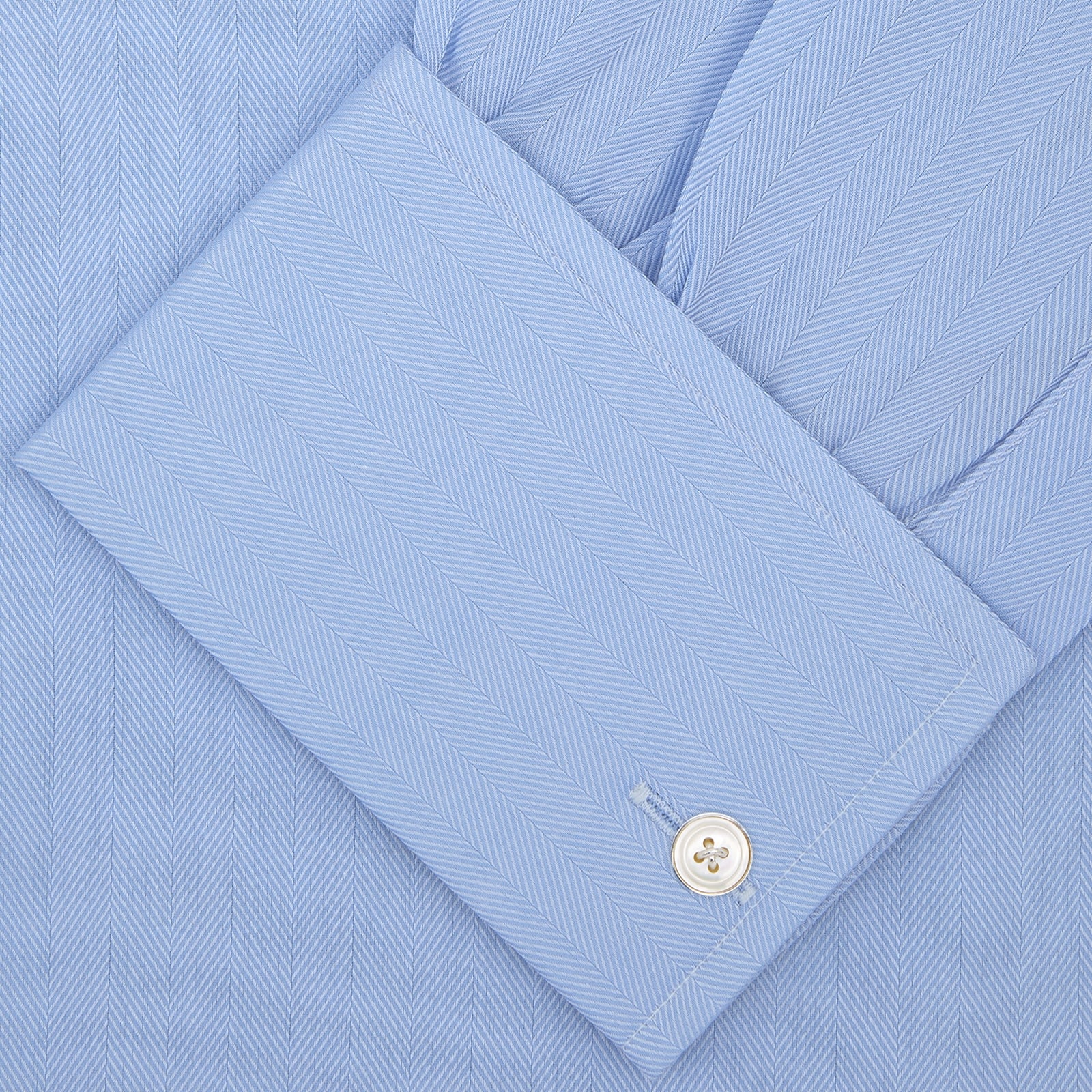 View 2 of product Light Blue Herringbone Superfine Cotton Shirt with T&amp;A Collar and Double Cuffs