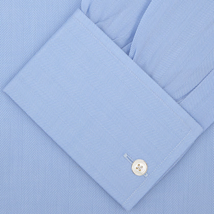 Light Blue Herringbone Superfine Cotton Shirt with T&amp;A Collar and Double Cuffs Image 1