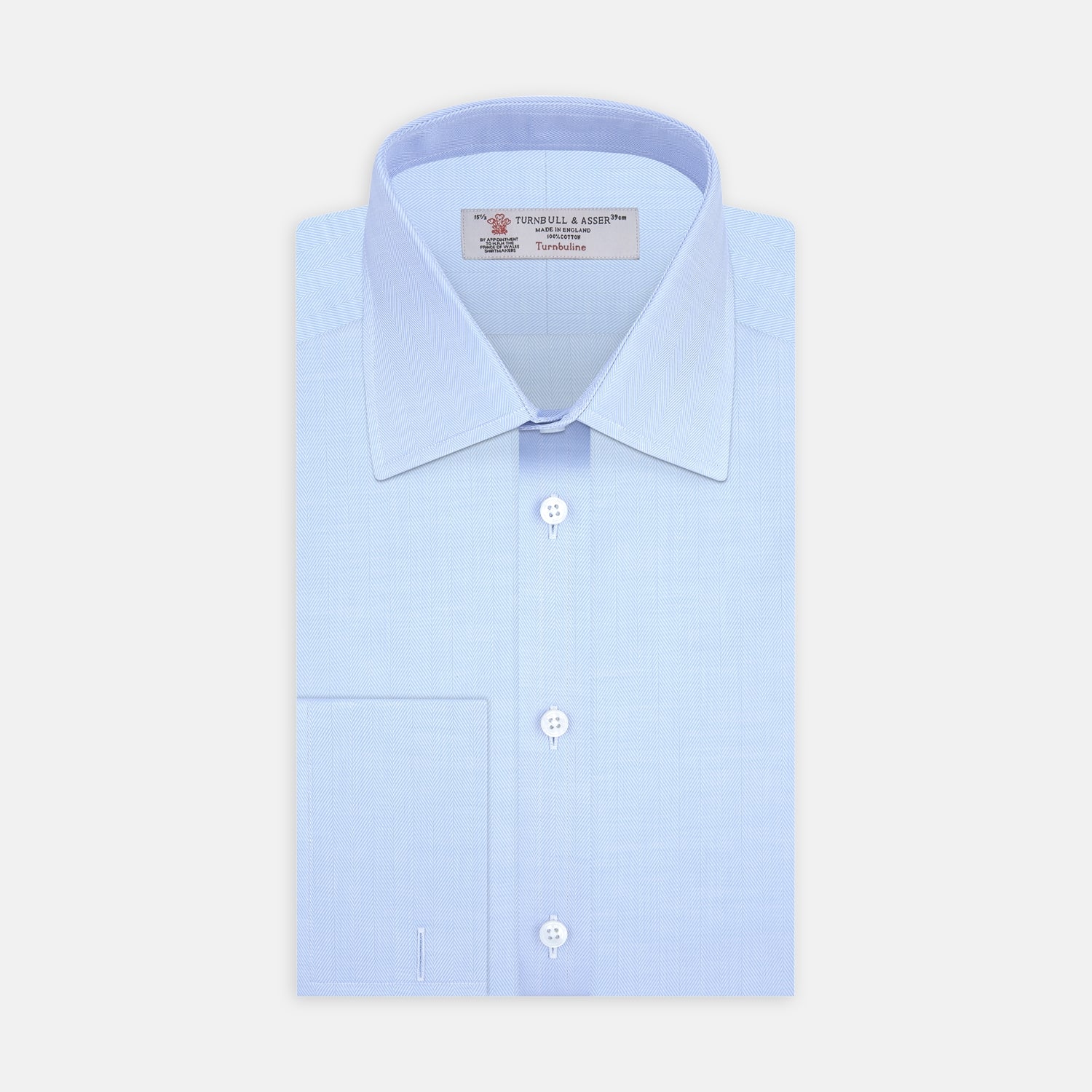 View 1 of product Light Blue Herringbone Superfine Cotton Shirt with T&amp;A Collar and Double Cuffs