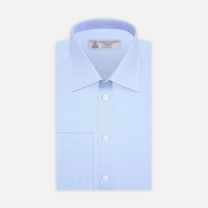 Light Blue Herringbone Superfine Cotton Shirt with T&amp;A Collar and Double Cuffs