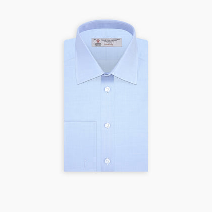 Light Blue Herringbone Superfine Cotton Shirt with T&amp;A Collar and Double Cuffs Image 2