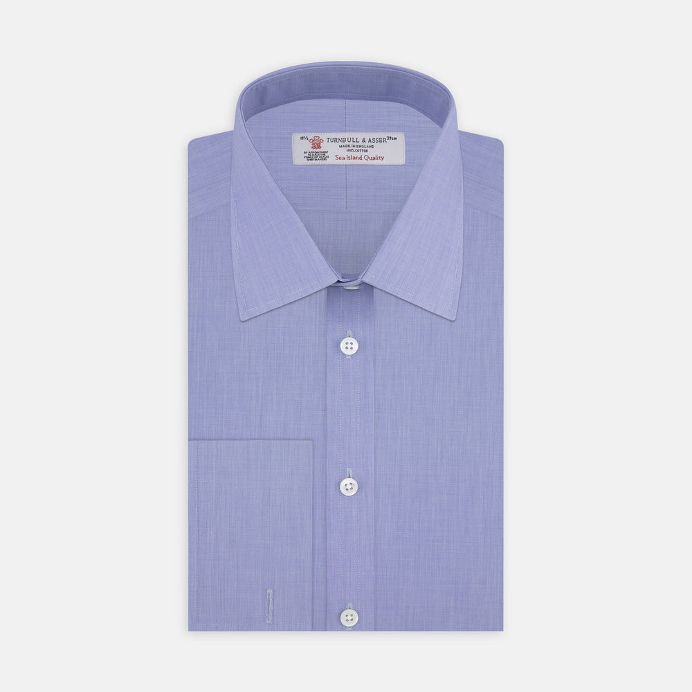 Dark Blue Sea Island Quality Cotton Shirt with T&amp;A Collar and Double Cuffs