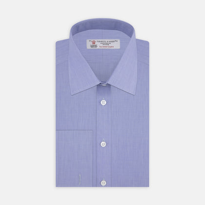Dark Blue Sea Island Quality Cotton Shirt with T&amp;A Collar and Double Cuffs