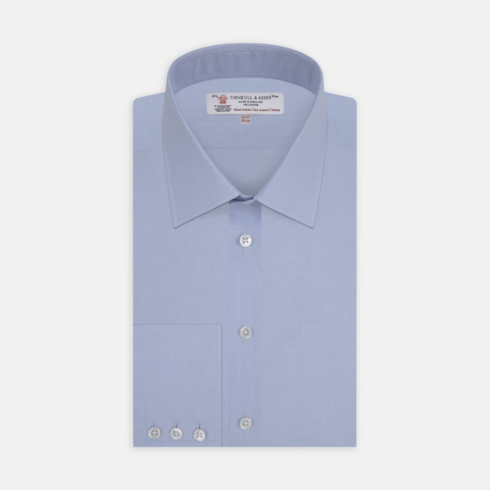 Blue West Indian Sea Island Cotton Shirt with T&amp;A Collar and 3-Button Cuffs