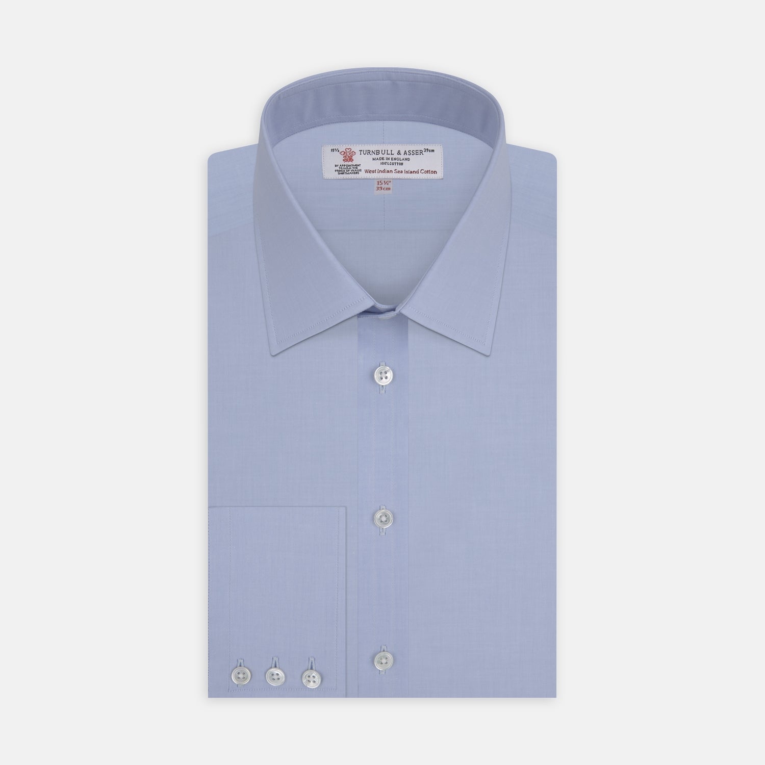 View 1 of product Blue West Indian Sea Island Cotton Shirt with T&amp;A Collar and 3-Button Cuffs