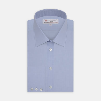 Blue West Indian Sea Island Cotton Shirt with T&amp;A Collar and 3-Button Cuffs
