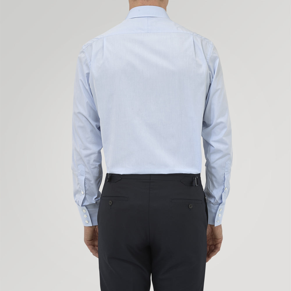 Blue West Indian Sea Island Cotton Shirt with T&amp;A Collar and 3-Button Cuffs