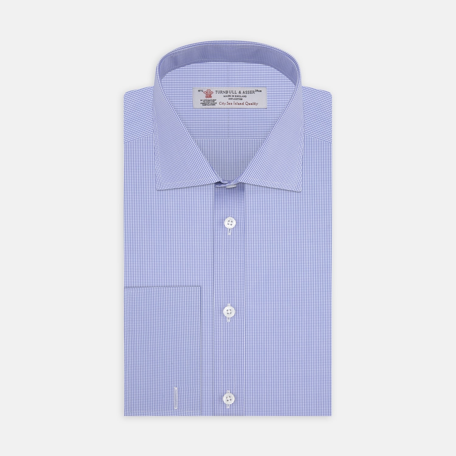 View 1 of product Blue Fine Check Sea Island Quality Cotton Shirt with Regent Collar and Double Cuffs