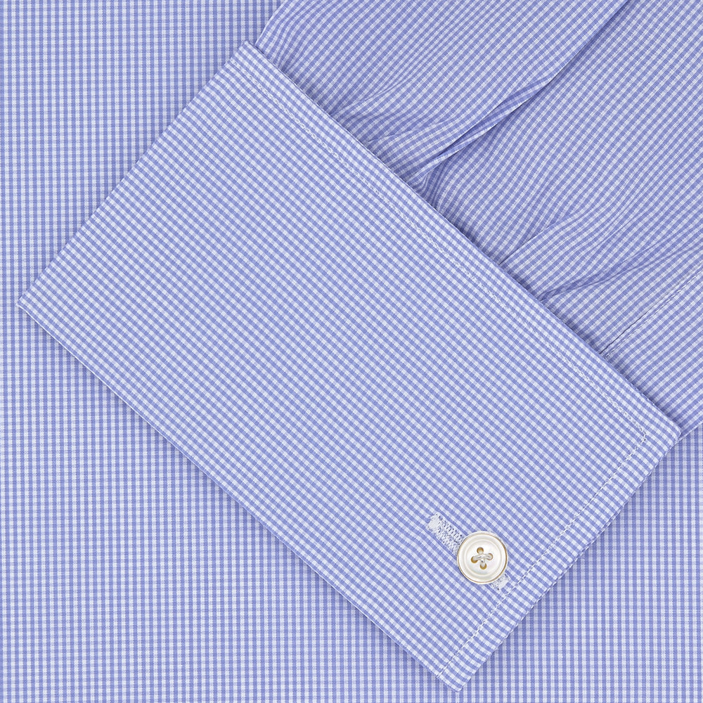 Blue Fine Check Sea Island Quality Cotton Shirt with Regent Collar and Double Cuffs