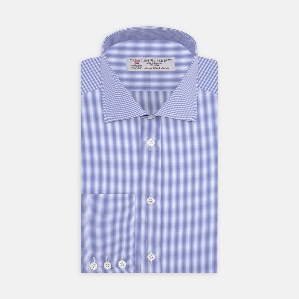 Blue Fine Check Sea Island Quality Cotton Shirt with Regent Collar and 3-Button Cuffs