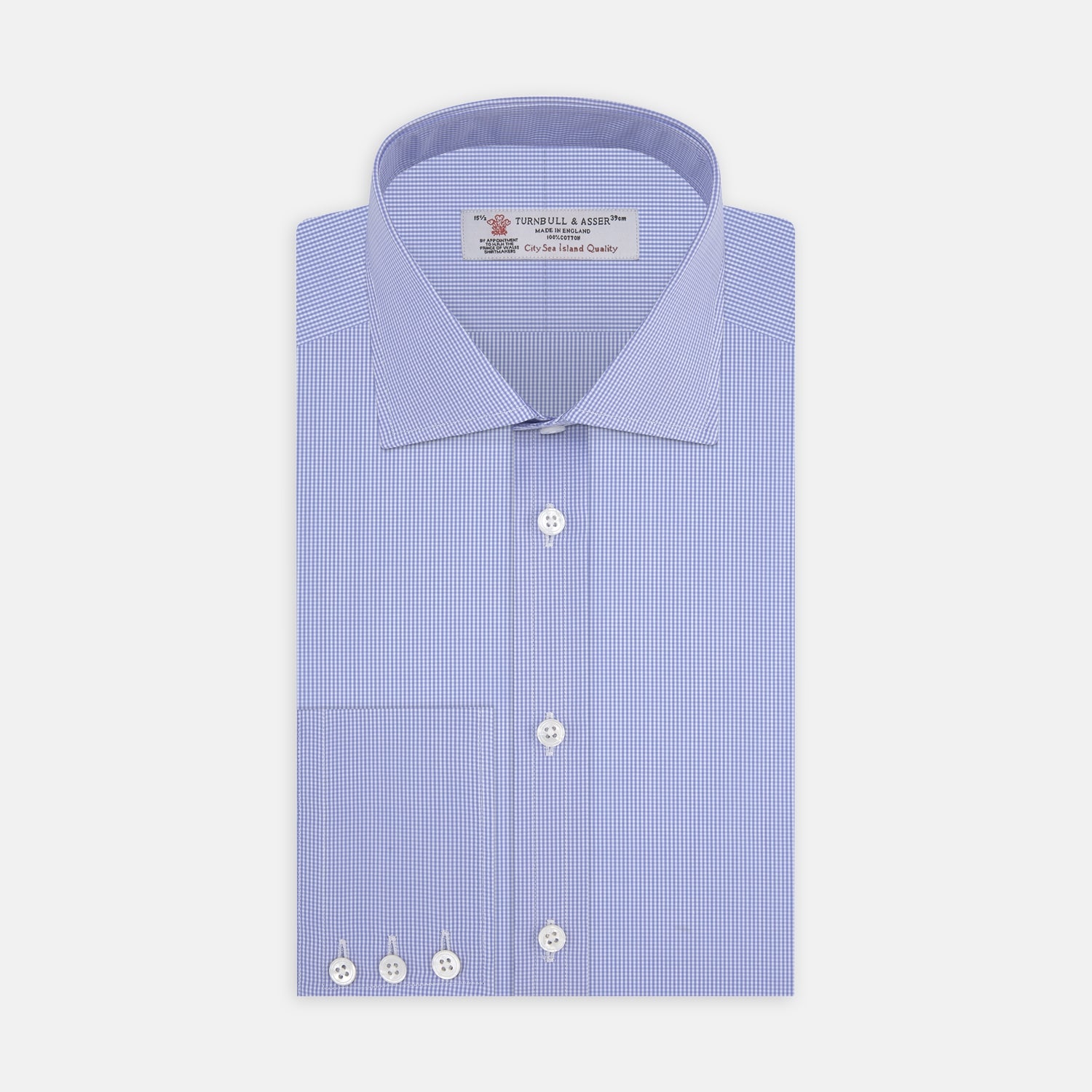 View 1 of product Blue Fine Check Sea Island Quality Cotton Shirt with Regent Collar and 3-Button Cuffs