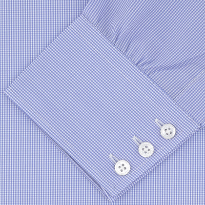 Blue Fine Check Sea Island Quality Cotton Shirt with Regent Collar and 3-Button Cuffs Image 1