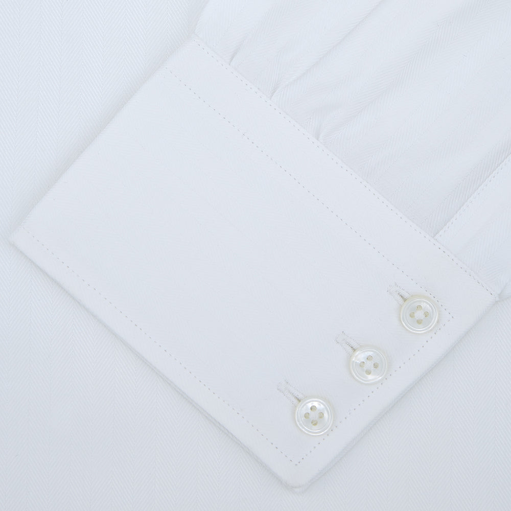 White Self-On-Self Herringbone Sea Island Quality Cotton Shirt with Regent Collar and 3-Button Cuffs