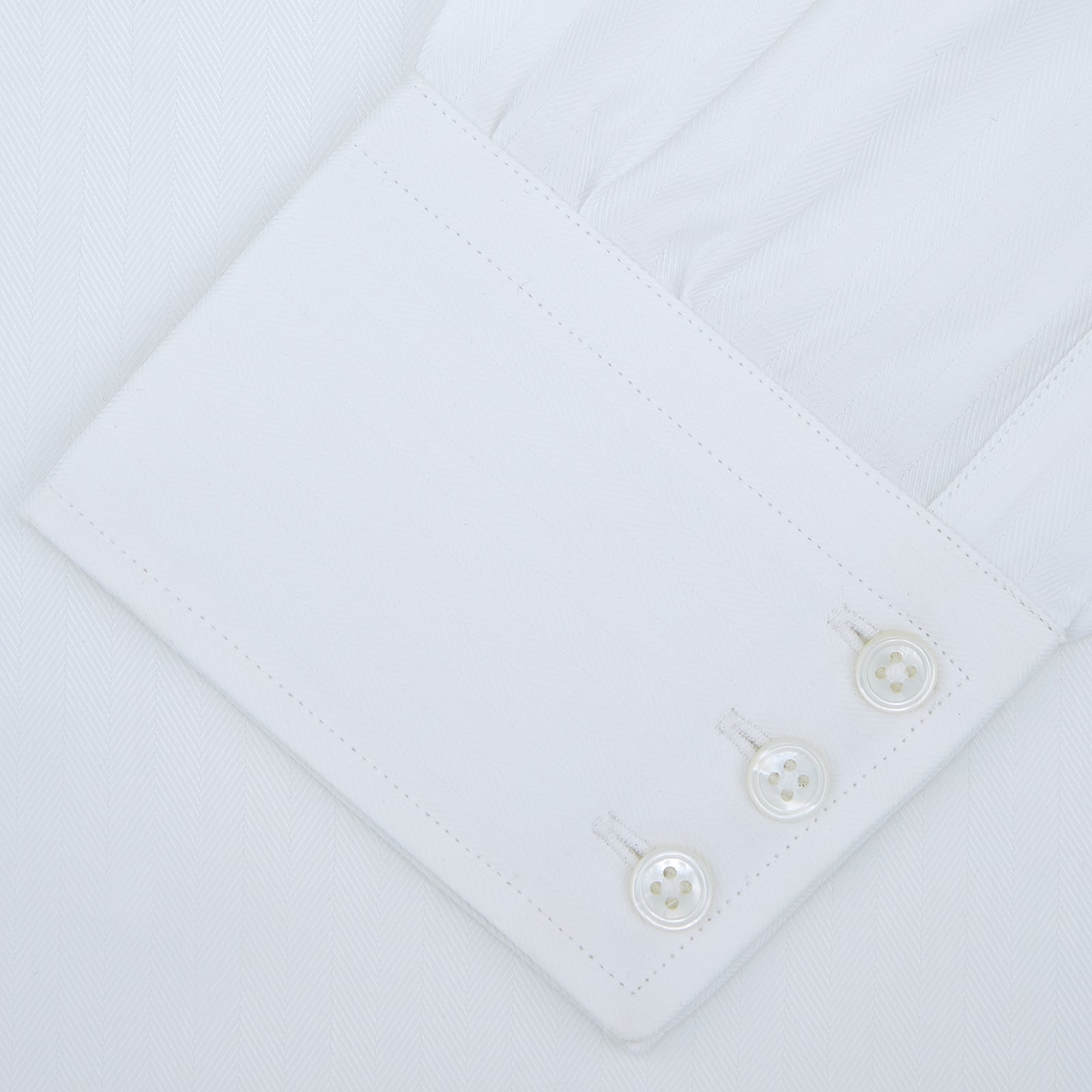 View 2 of product White Self-On-Self Herringbone Sea Island Quality Cotton Shirt with Regent Collar and 3-Button Cuffs