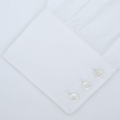 White Self-On-Self Herringbone Sea Island Quality Cotton Shirt with Regent Collar and 3-Button Cuffs Image 1