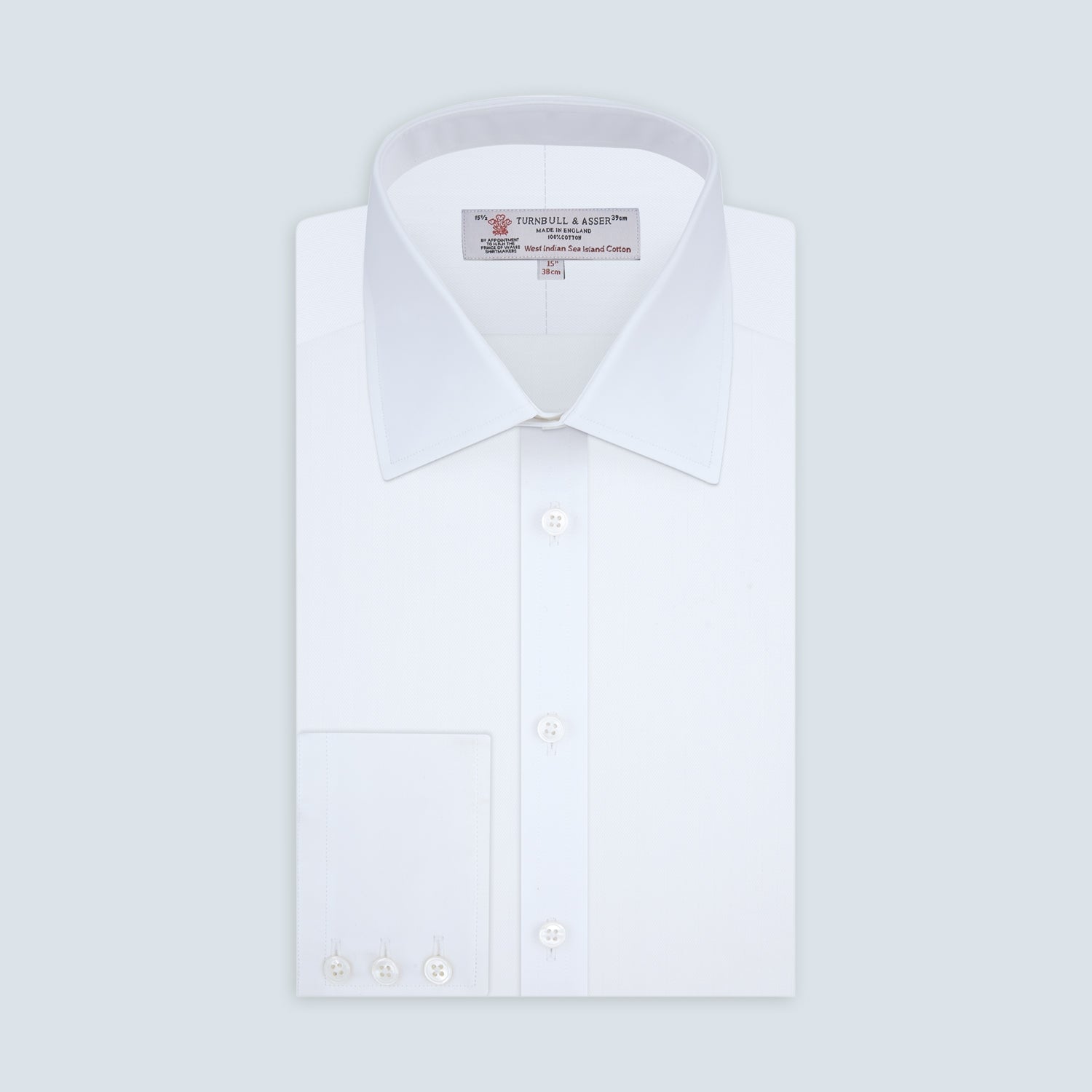White Self-On-Self Herringbone Sea Island Quality Cotton Shirt with Regent Collar and 3-Button Cuffs