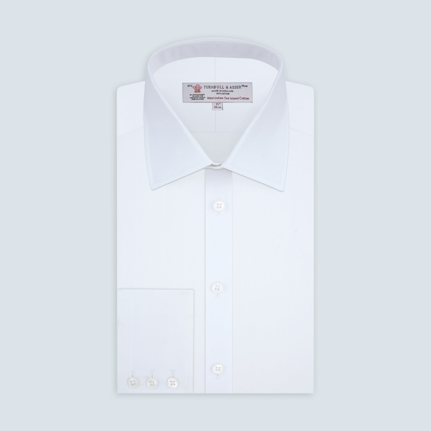View 1 of product White Self-On-Self Herringbone Sea Island Quality Cotton Shirt with Regent Collar and 3-Button Cuffs