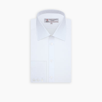 White Self-On-Self Herringbone Sea Island Quality Cotton Shirt with Regent Collar and 3-Button Cuffs Image 2